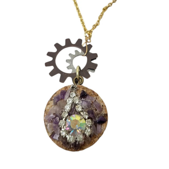 14K Gold Plated Aurora borealis Cork Amethyst Chips Chain Necklace - Picture 1 of 4